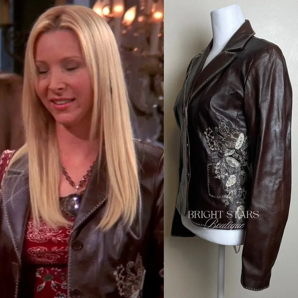 Rare Embroidered Leather Blazer Jacket ASO Lorelai Gilmore Phoebe Buffay Friends - Picture 3 of 11